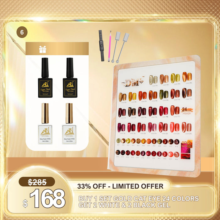 FS0926 - BUY 1 SET GOLD CAT EYE 24 COLORS  GET 2 WHITE & 2 BLACK GEL