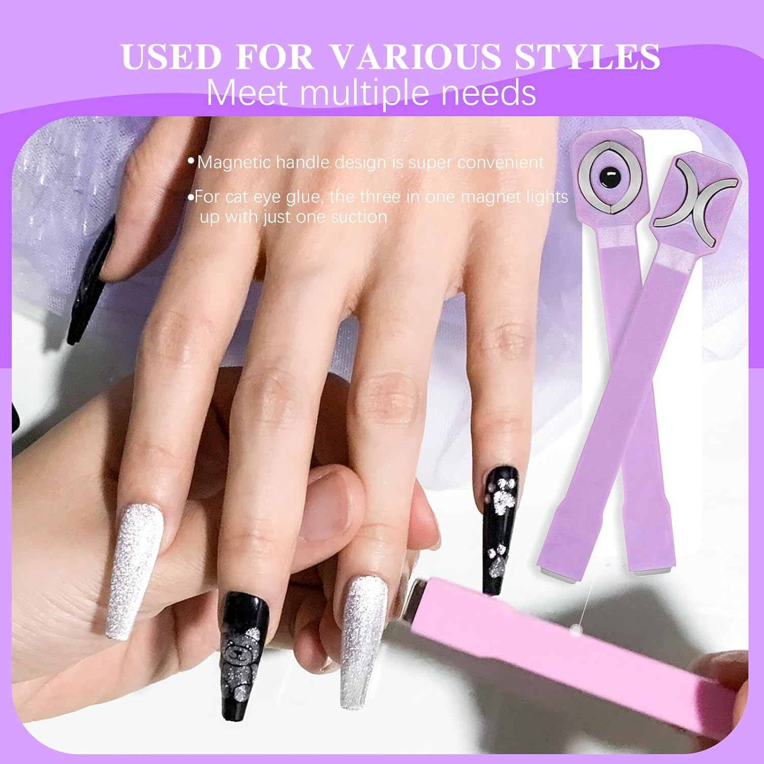 3 in 1 Nail Magnet Tool Cat Eye 3D Nails Art Cat Eye Gel Nail Polish Magnet Multi-Function