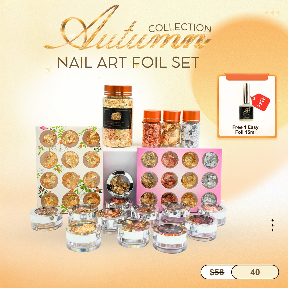 Stunning Gold Leaf 3D Nail Art Design