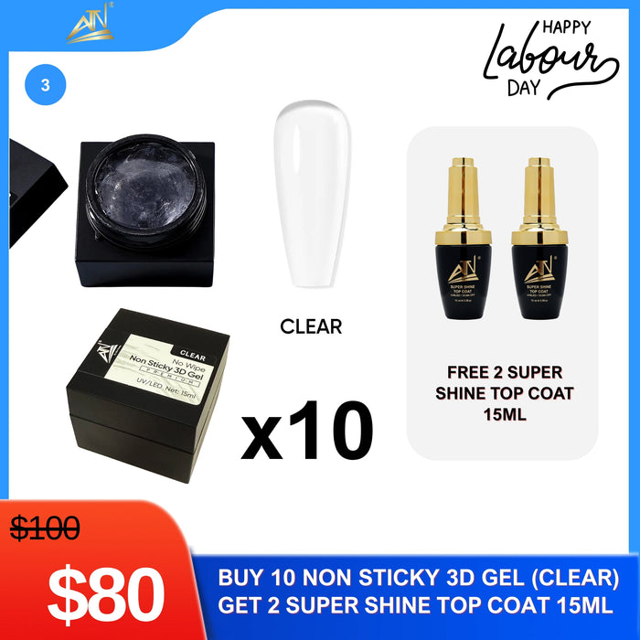 Labor Day - Non-Sticky 3D Gel Clear – Buy 10 Get 2 Free Top Coats