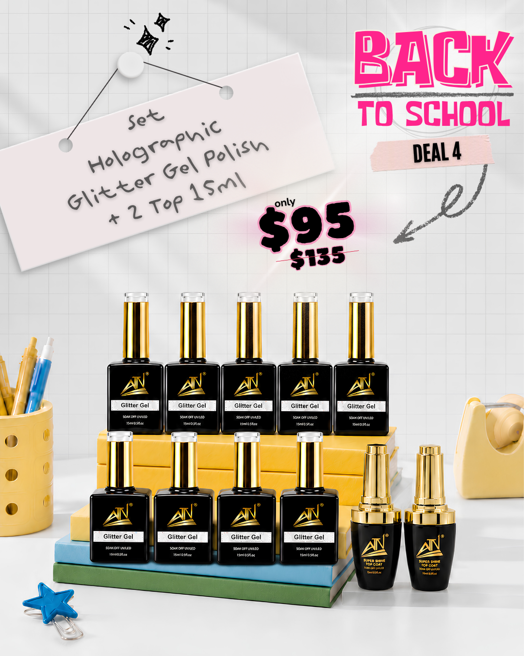 Deal 4 – Holographic Glitter Gel Set with 2 Top Coats