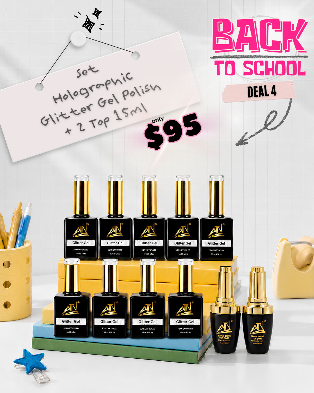 Deal 4 – Holographic Glitter Gel Set with 2 Top Coats