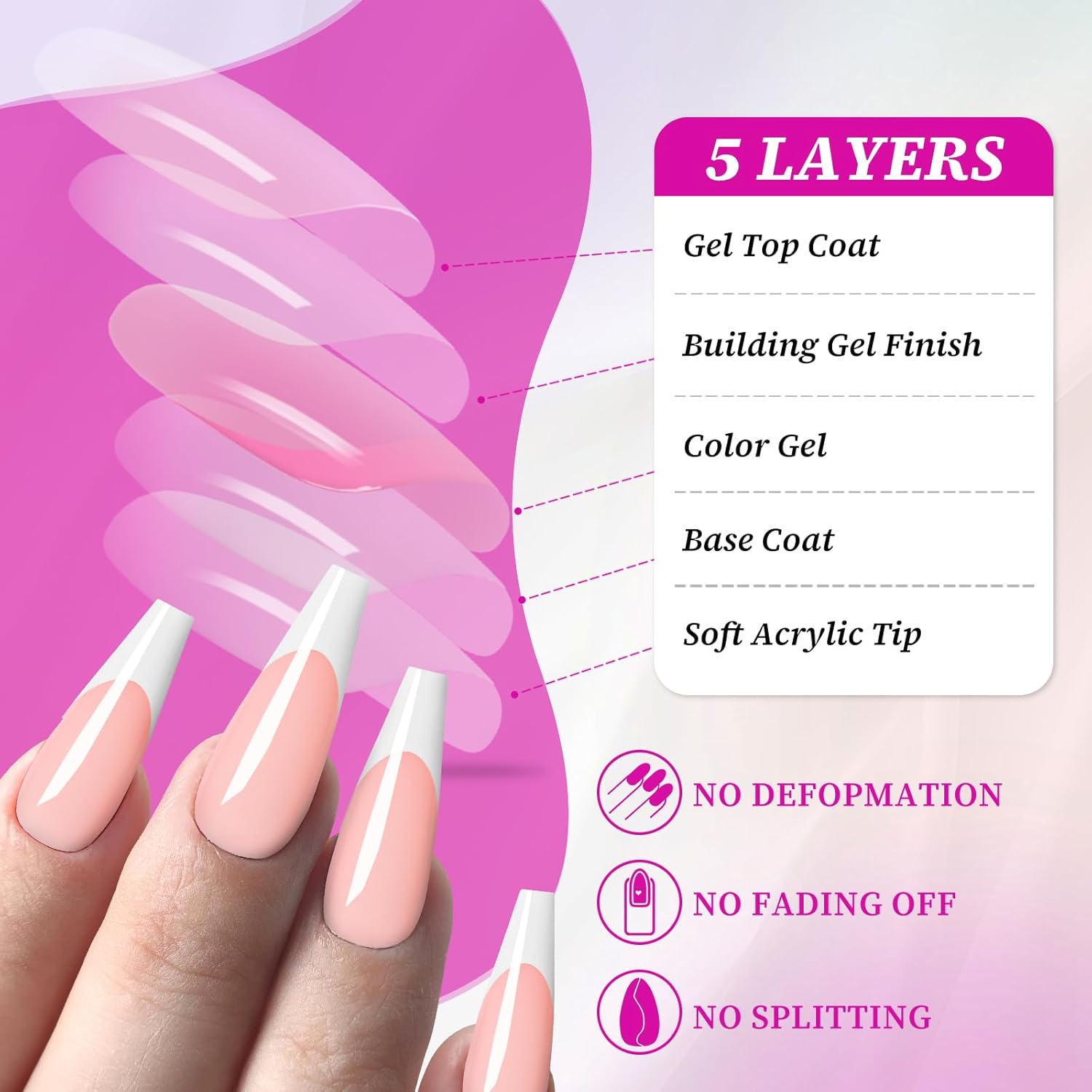 Long Coffin French Nail Tips 120pcs