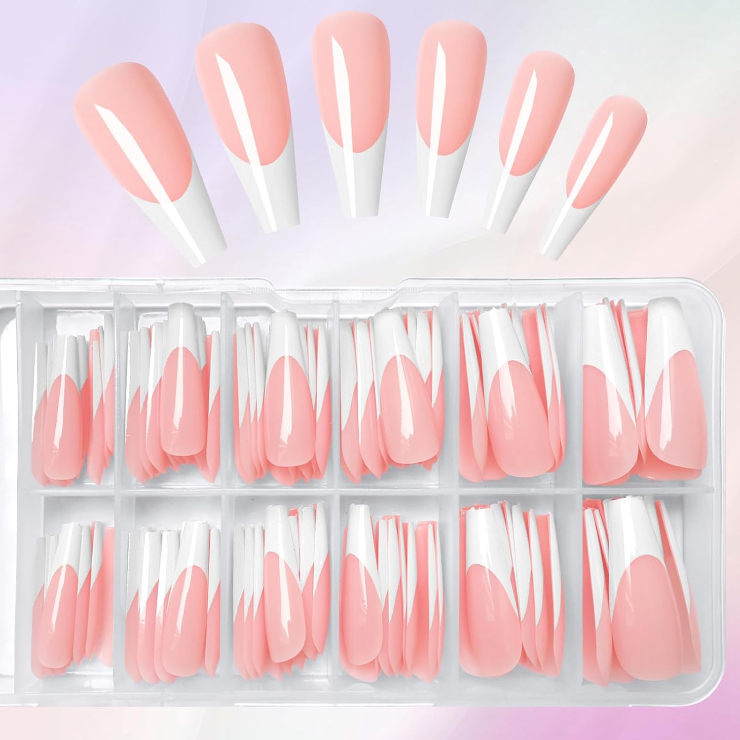 Long Coffin French Nail Tips 120pcs