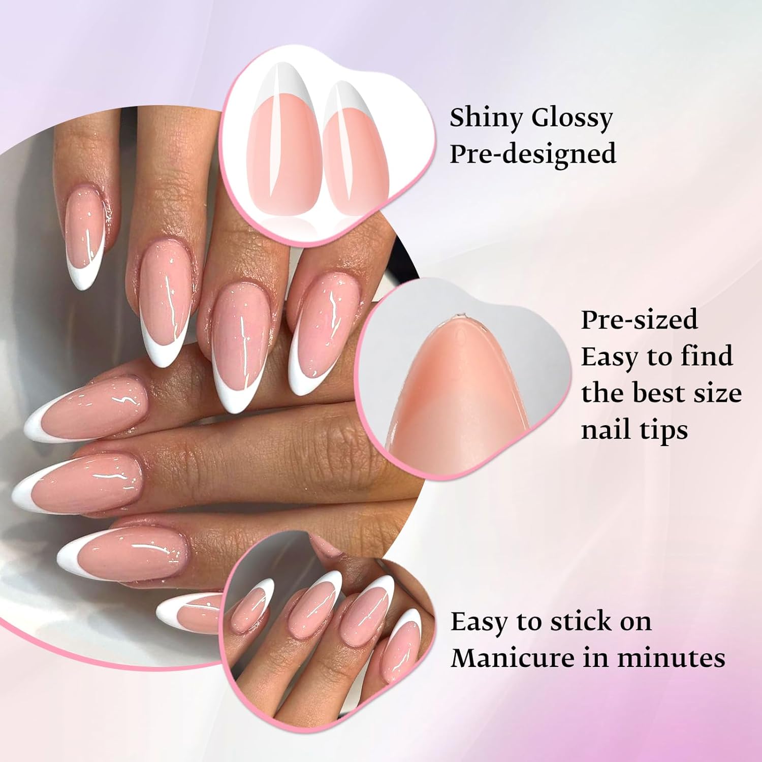 Short Almond French Nail Tips 120 pcs