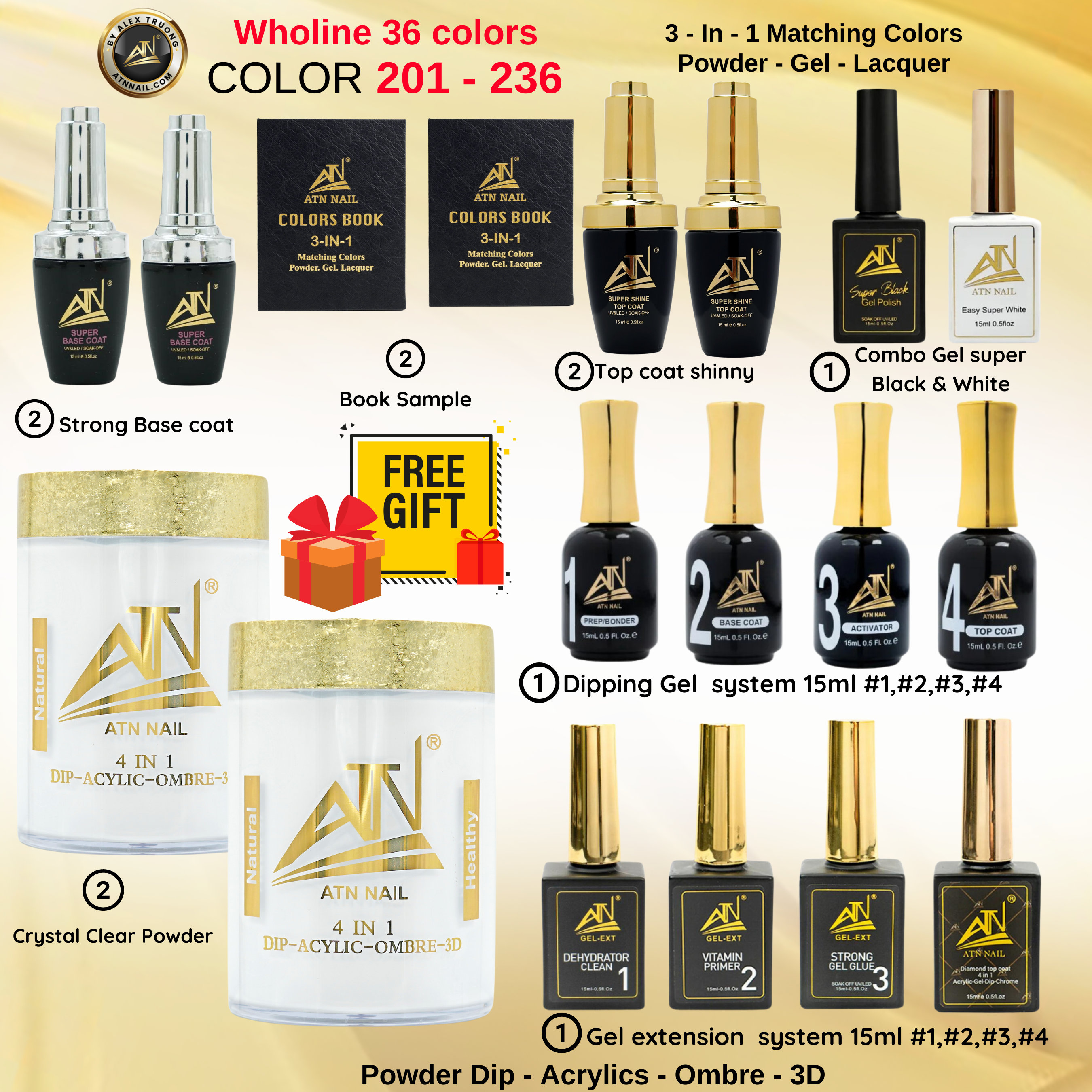 Toàn bộ dòng 36 màu (Gel + Sơn mài + Phấn) Phù hợp