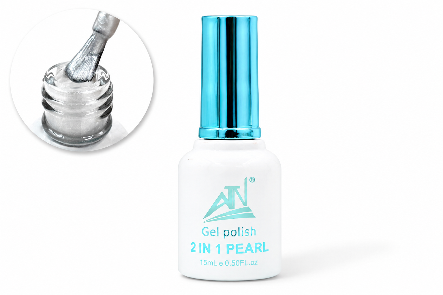 Gel ATN White Pearl 2 trong 1 – 15ml | Gel vẽ móng tay đế Chrome &amp; ngọc trai | Công thức không cần lau | Có thể sấy bằng đèn LED/UV
