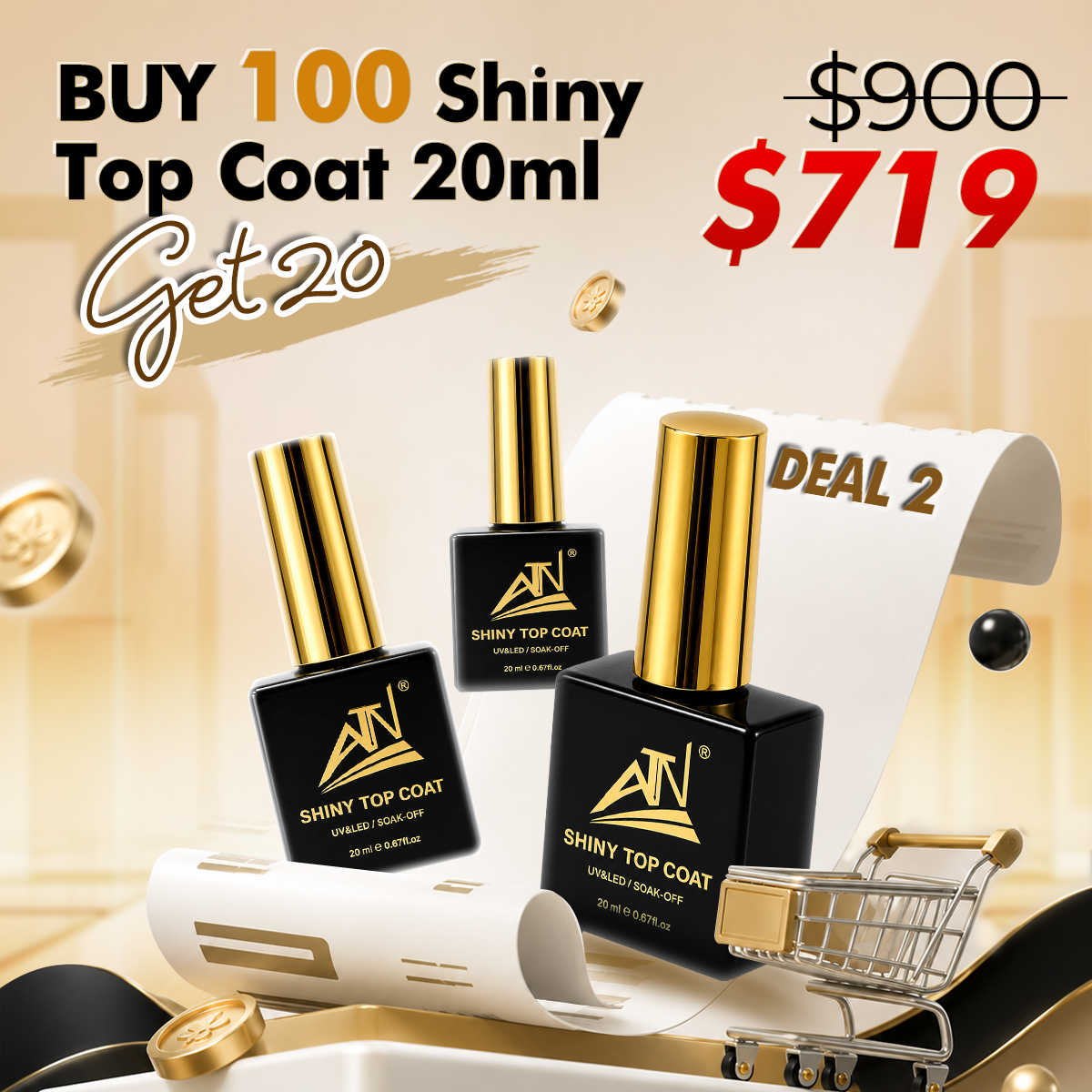DEAL 2 - SHINY TOP COAT 20ML - BUY 100 GET 20