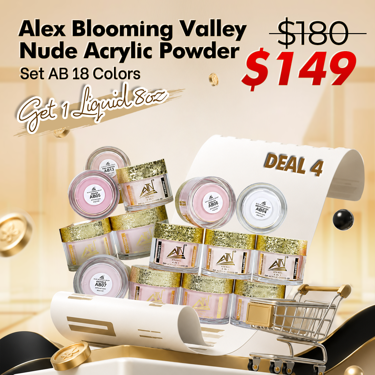 DEAL 4 - ALEX BLOOMING VALLEY NUDE ACRYLIC POWDER - SET AB 18 COLORS