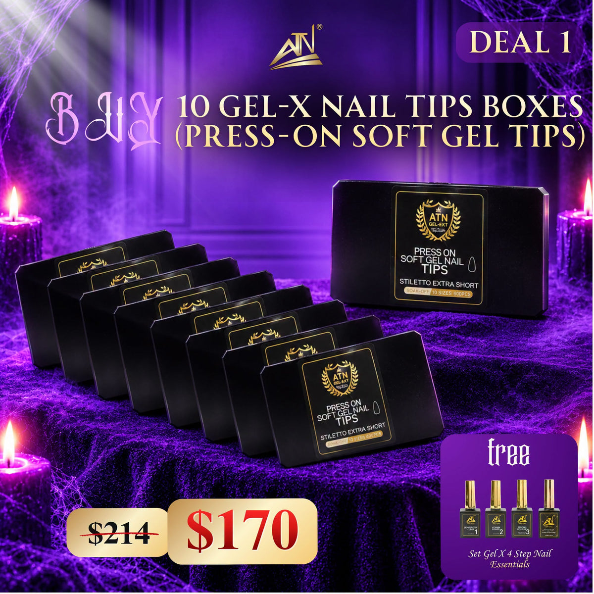 DEAL 1: BUY 10 GEL-X NAIL TIPS BOXES GET 1 SET GEL X FREE
