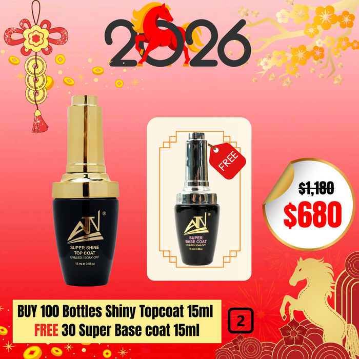 BT2: BUY 100 Bottles Shiny Topcoat 15ml  FREE 30 Super Base coat 15ml