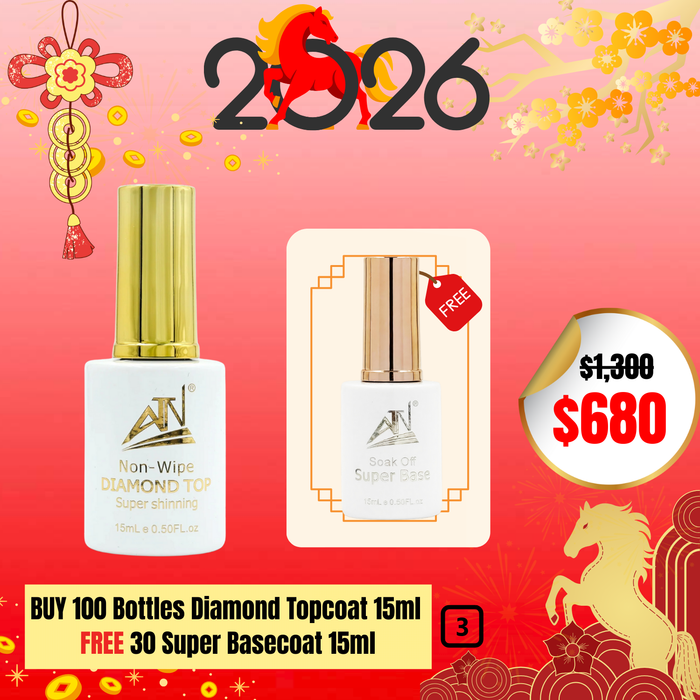 BT3: BUY 100 Bottles Diamond Topcoat 15ml FREE 30 Super Basecoat 15ml