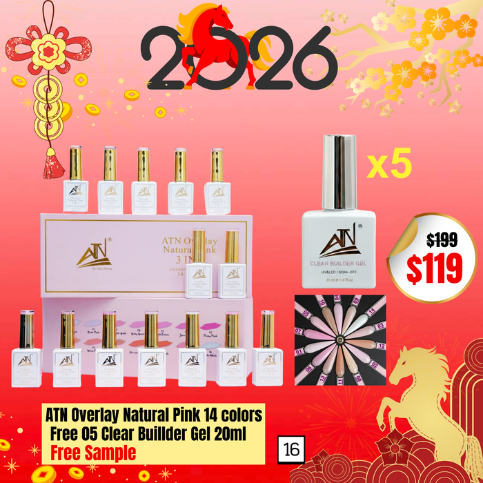 BT16: Overlay Natural Pink 14 colors, Free 05 Clear Builder Gel 20ml, Free Sample