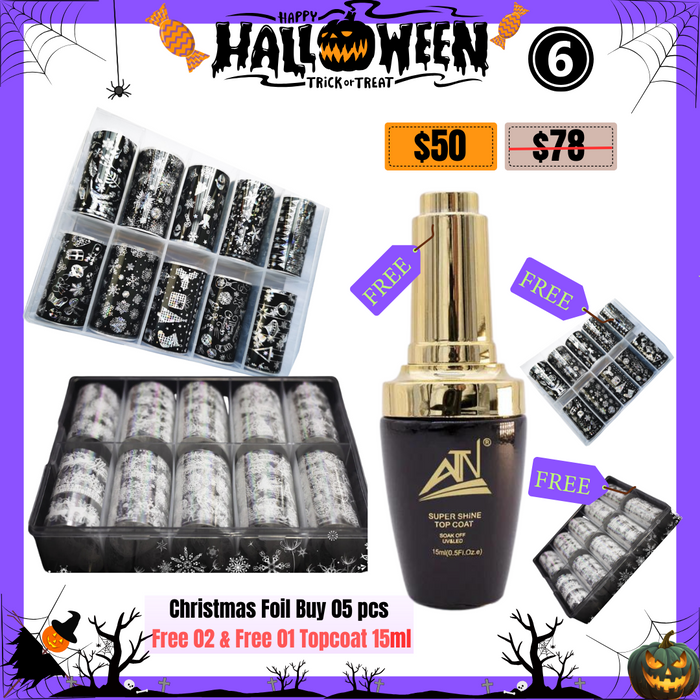 FS1042  Christmas Foil Buy 05 pcs  Free 02 & Free 01 Topcoat 15ml