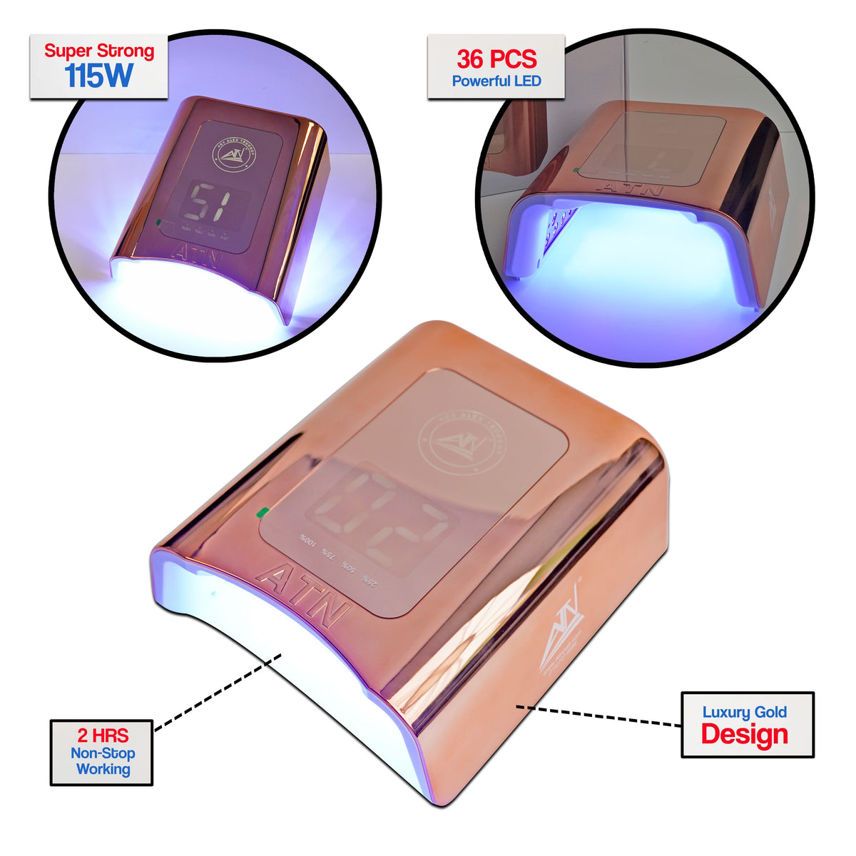 Đèn ATN MỚI MÀU VÀNG HỒNG - Đèn LED/UV không dây sạc 115W