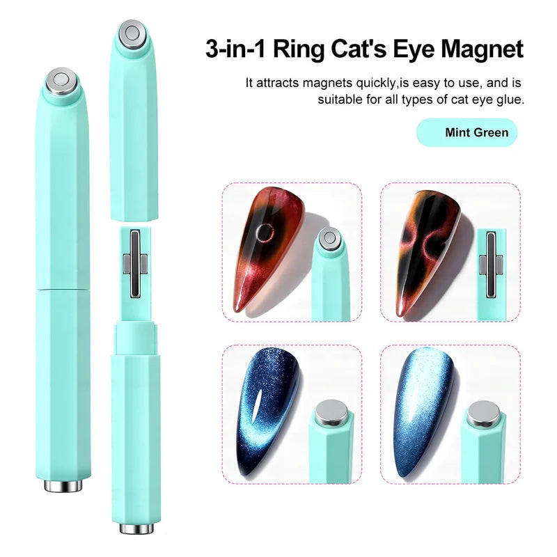 3-in-1 Ring Cat Eye Magnet - Mint Green Multi-Effect Detachable Magnetic Wand for Cat Eye Gel Polish