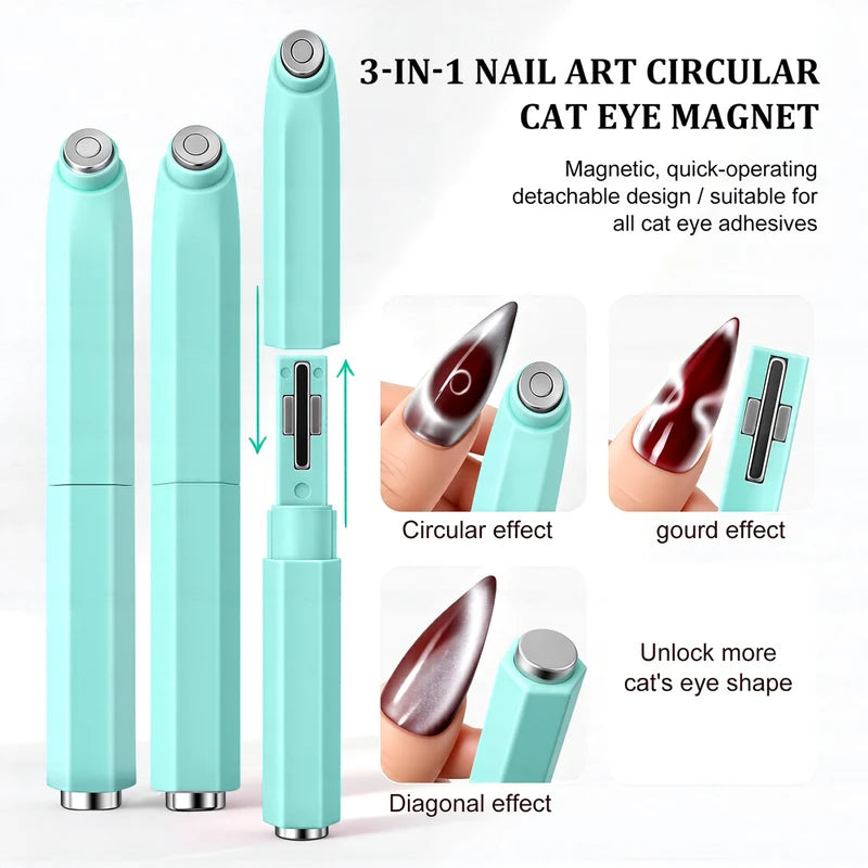 3-in-1 Ring Cat Eye Magnet - Mint Green Multi-Effect Detachable Magnetic Wand for Cat Eye Gel Polish