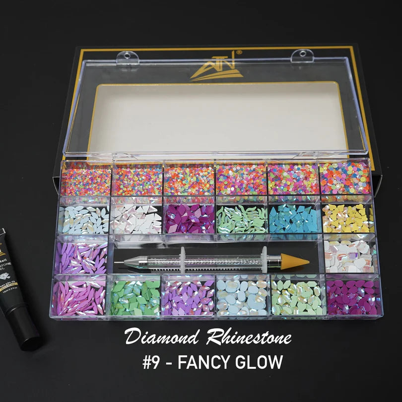 ATN Diamond Rhinestone Mixed Shapes Box Bundle + 5 Rhinestone Gel Glue