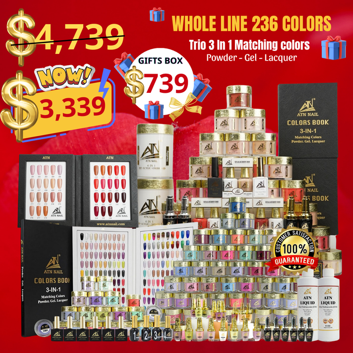 WHOLELINE 236 COLORS TRIO 4 IN 1 MATCHING - ACRYLIC, DIPPING, OMBRE, 3D, GEL PLOLISH, LACQUER