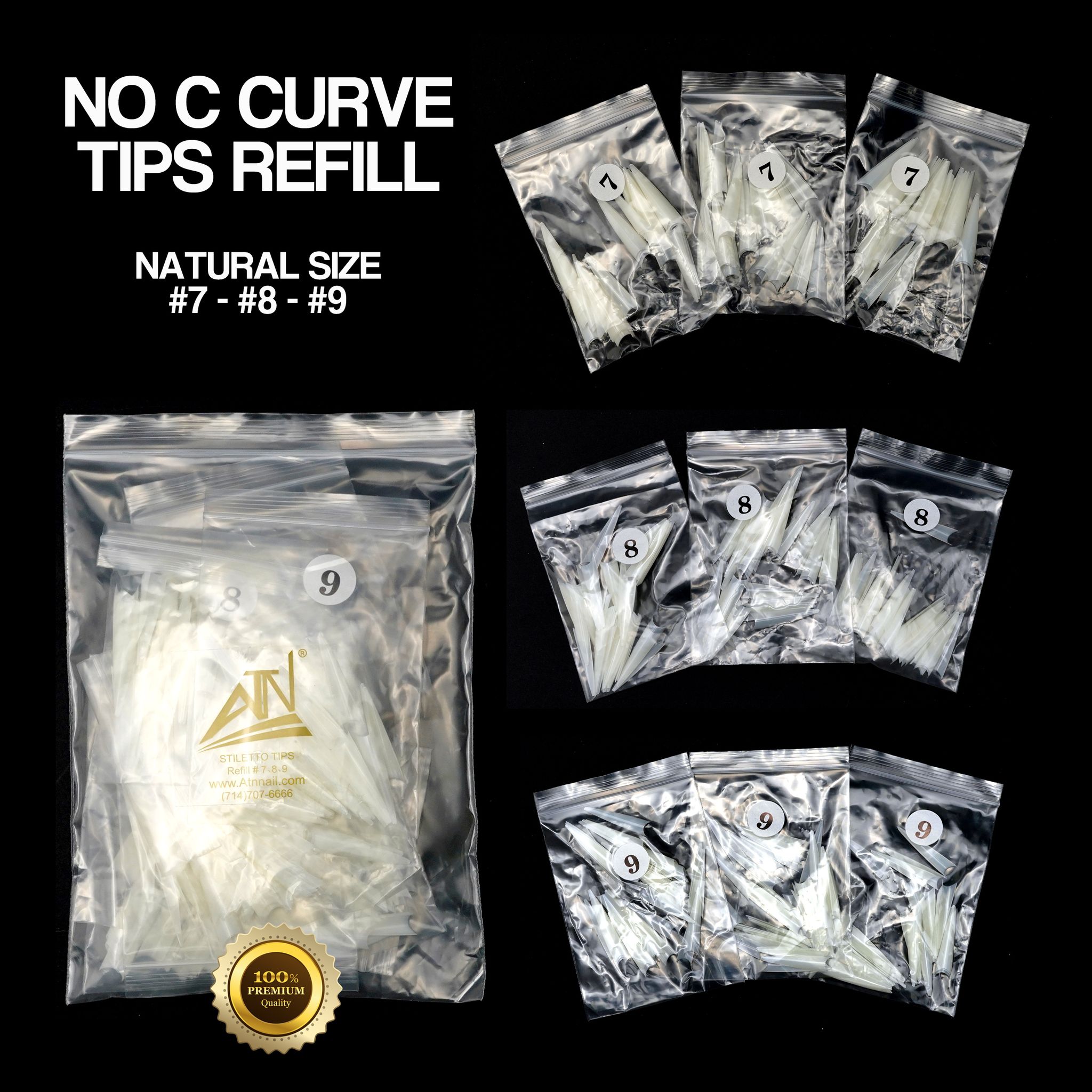 Stiletto No C Curve Nailtips Refill - 450pcs/Bag