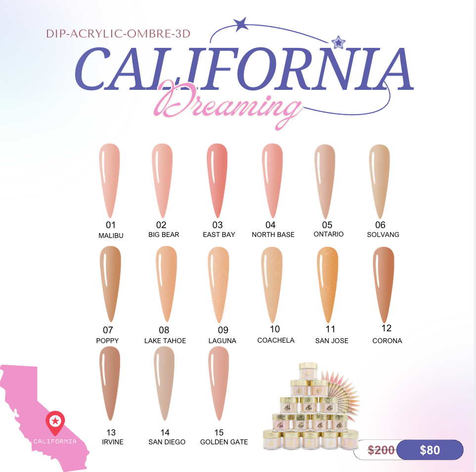 California Dream Acrylic Powder 2oz - Set CD 15 Colors