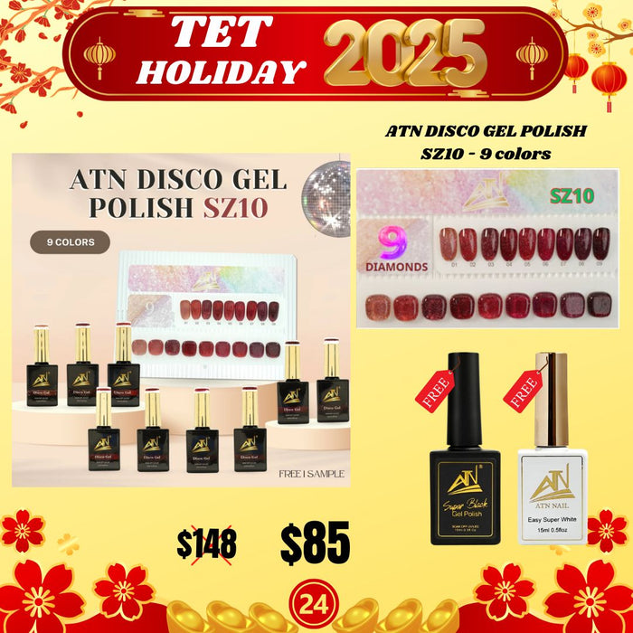 Tet Holiday 2025 - ATN DISCO GEL POLISH SZ06  9 colors - Free Gel Black&White, Free Sample