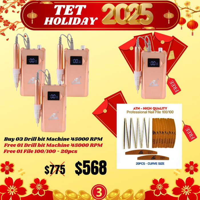 Tet Holiday 2025 - Buy 03 Drill bit Machine 45000 RPM, Free 01 Drill bit Machine 45000 RPM, Free 01 File 100/100 - 20pcs