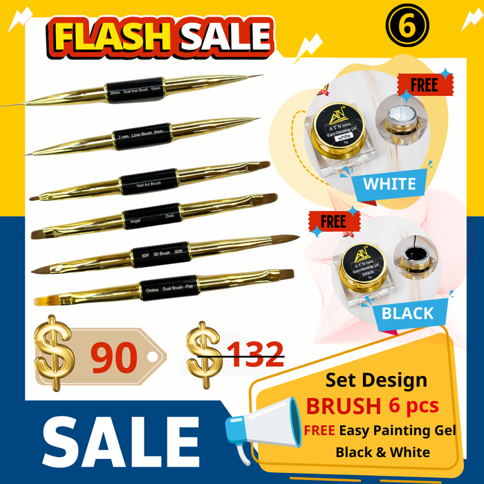 Flash sale Set Brush Design 6pcs  Free Easy Painting Gel Black & White