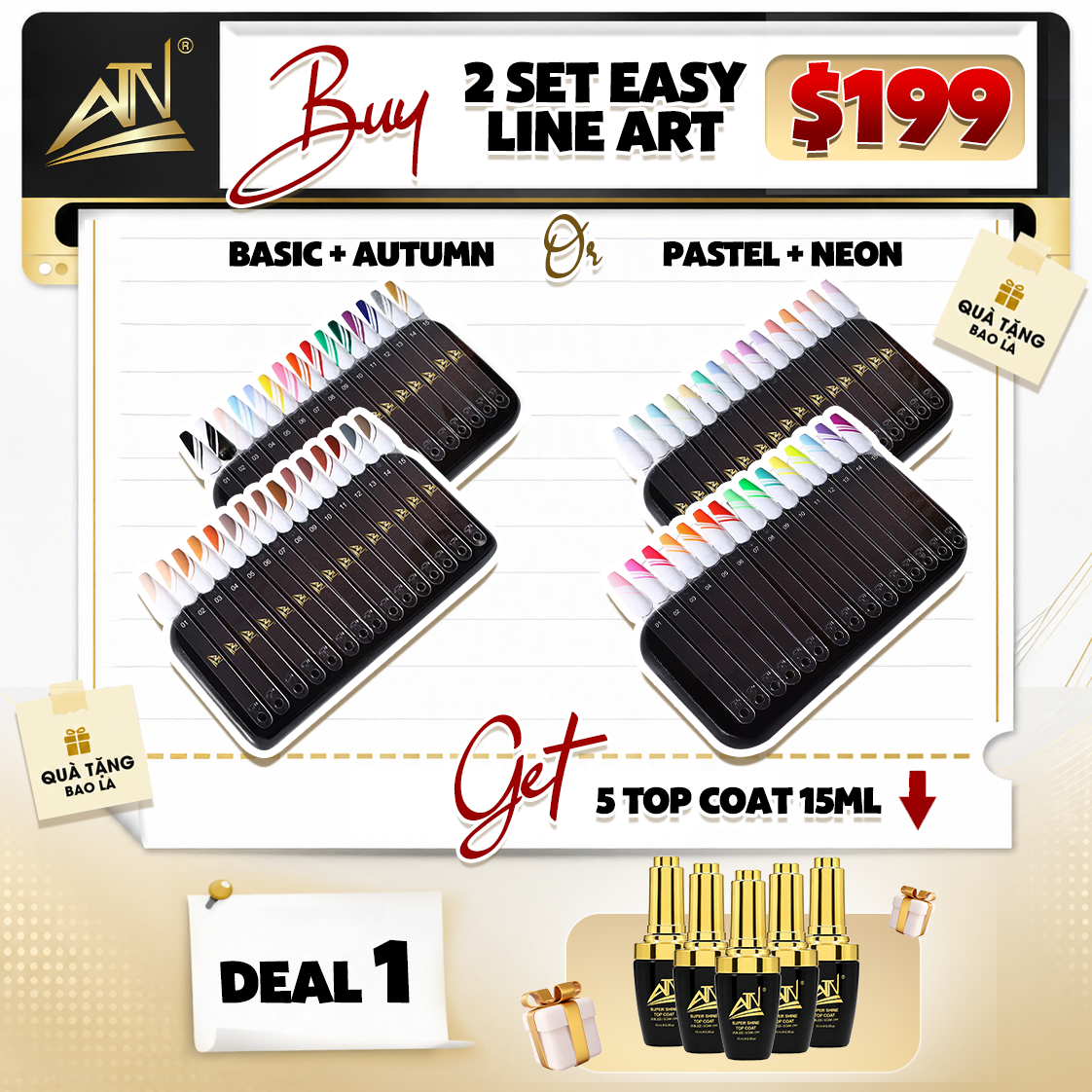 ATN Easy Line Art Gel Set Bundle + 5 Free Top Coat 15ml