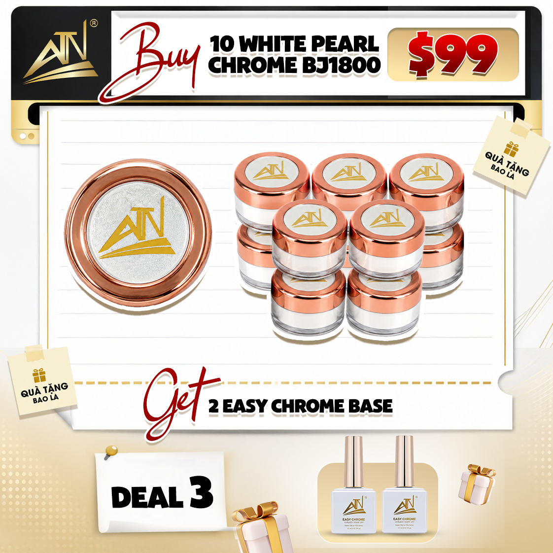 ATN White Pearl Chrome BJ1800 Bundle + 2 Free Easy Chrome Base