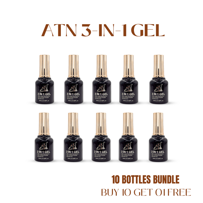 ATN 3-in-1 Gel – Rhinestone Adhesive, Chrome Base & 3D Nail Art Builder | LED/UV Gel for Nail Techs & Artists
