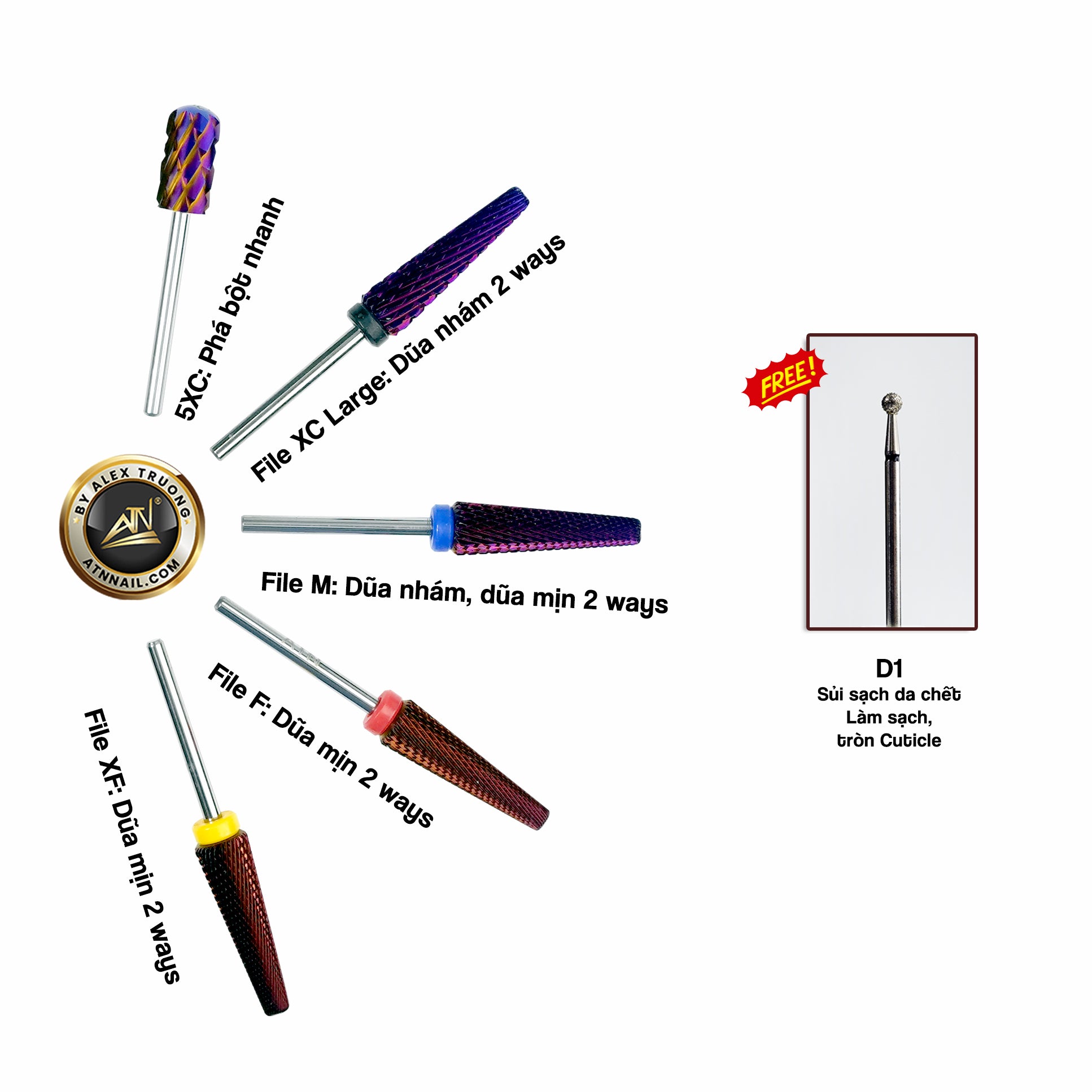 Bộ mũi khoan - Dài hơn - An toàn 5 trong 1 - Màu tím - 5 chiếc