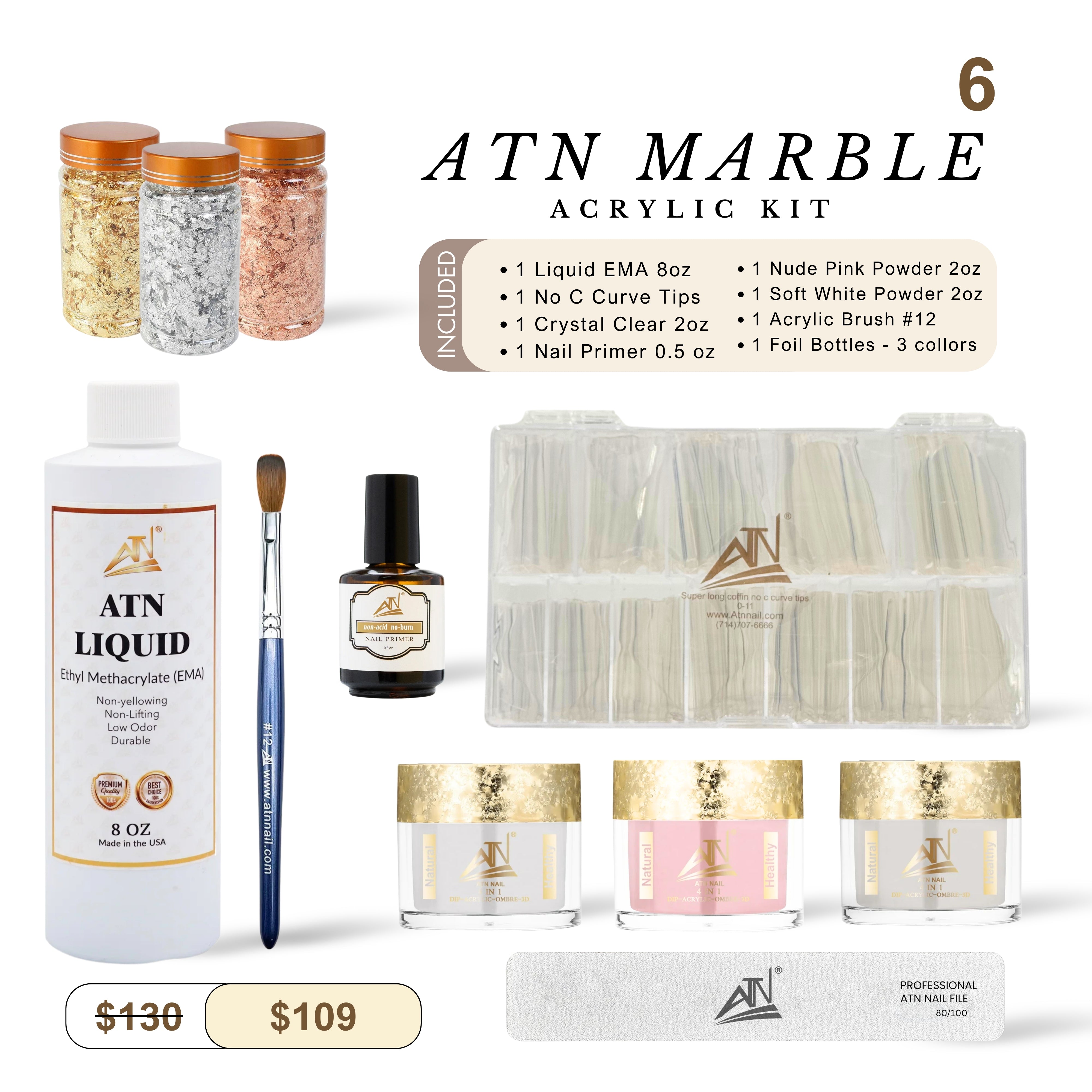 ATN Kit #6 - Marble Acrylic Nail Kit - For Professional Nail Techs