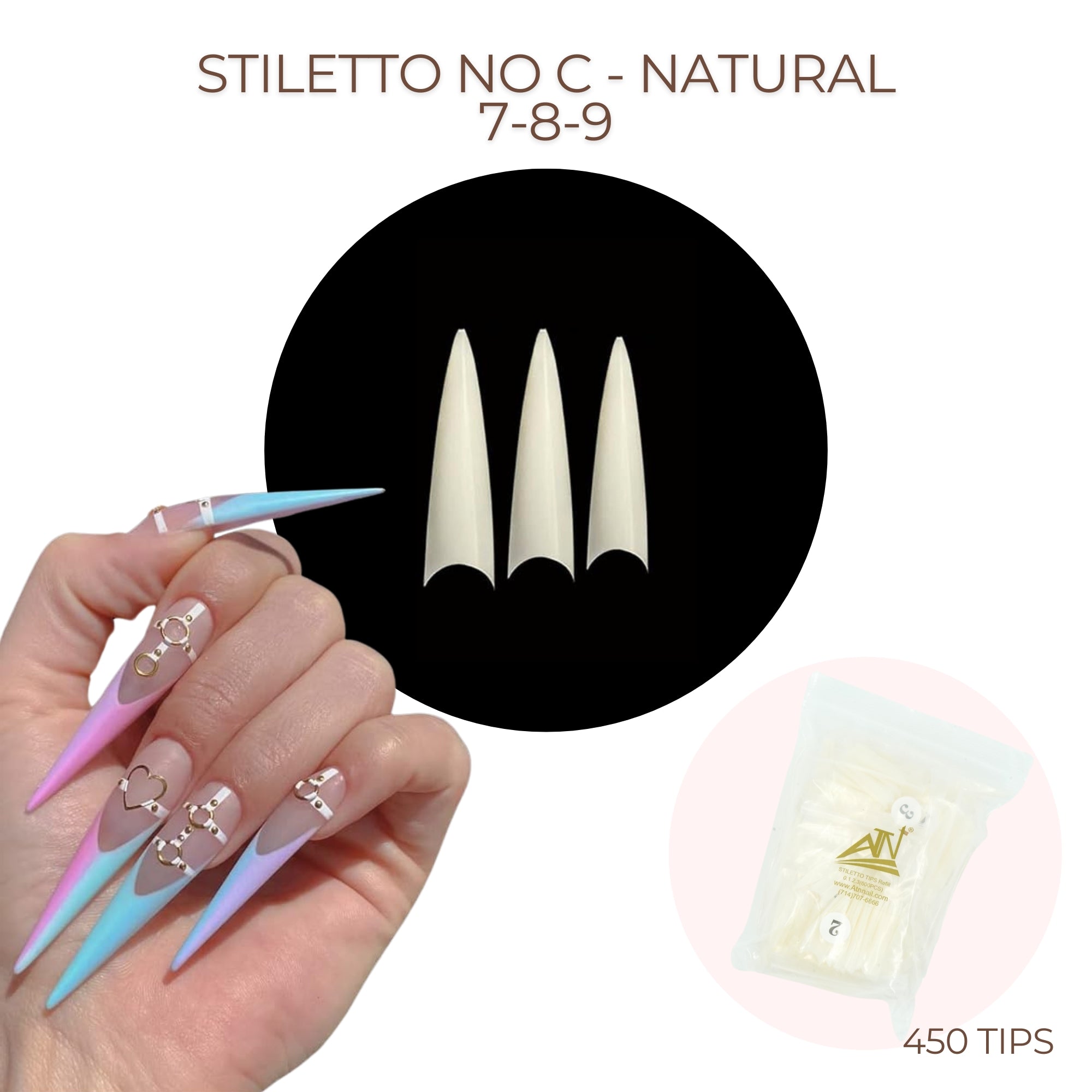 Stiletto Nail Tips Refill Set, 50pcs