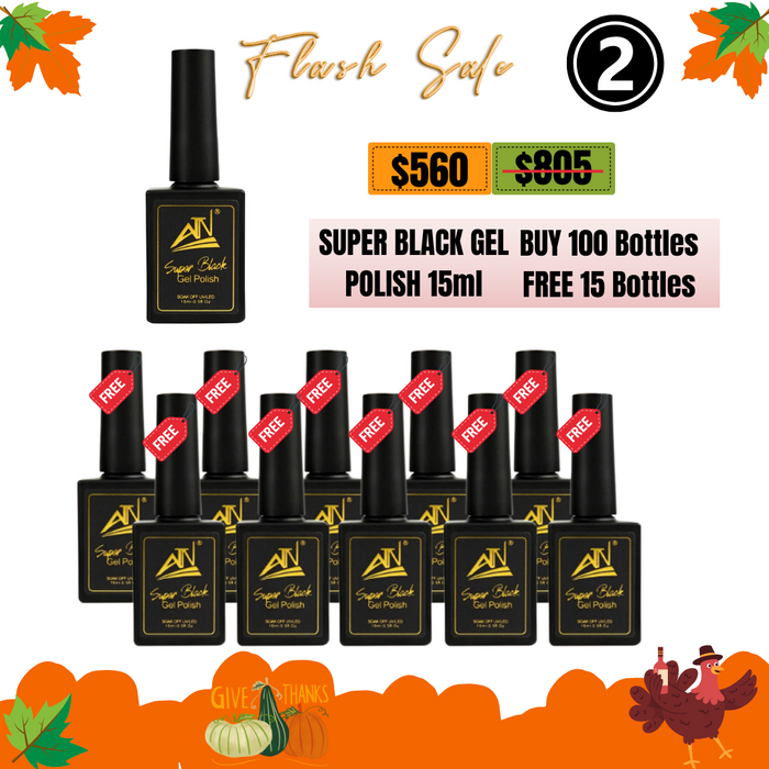 FS1102  SUPER BLACK  GEL POLISH 15ml BUY 100 Bottles FREE 15 Bottles