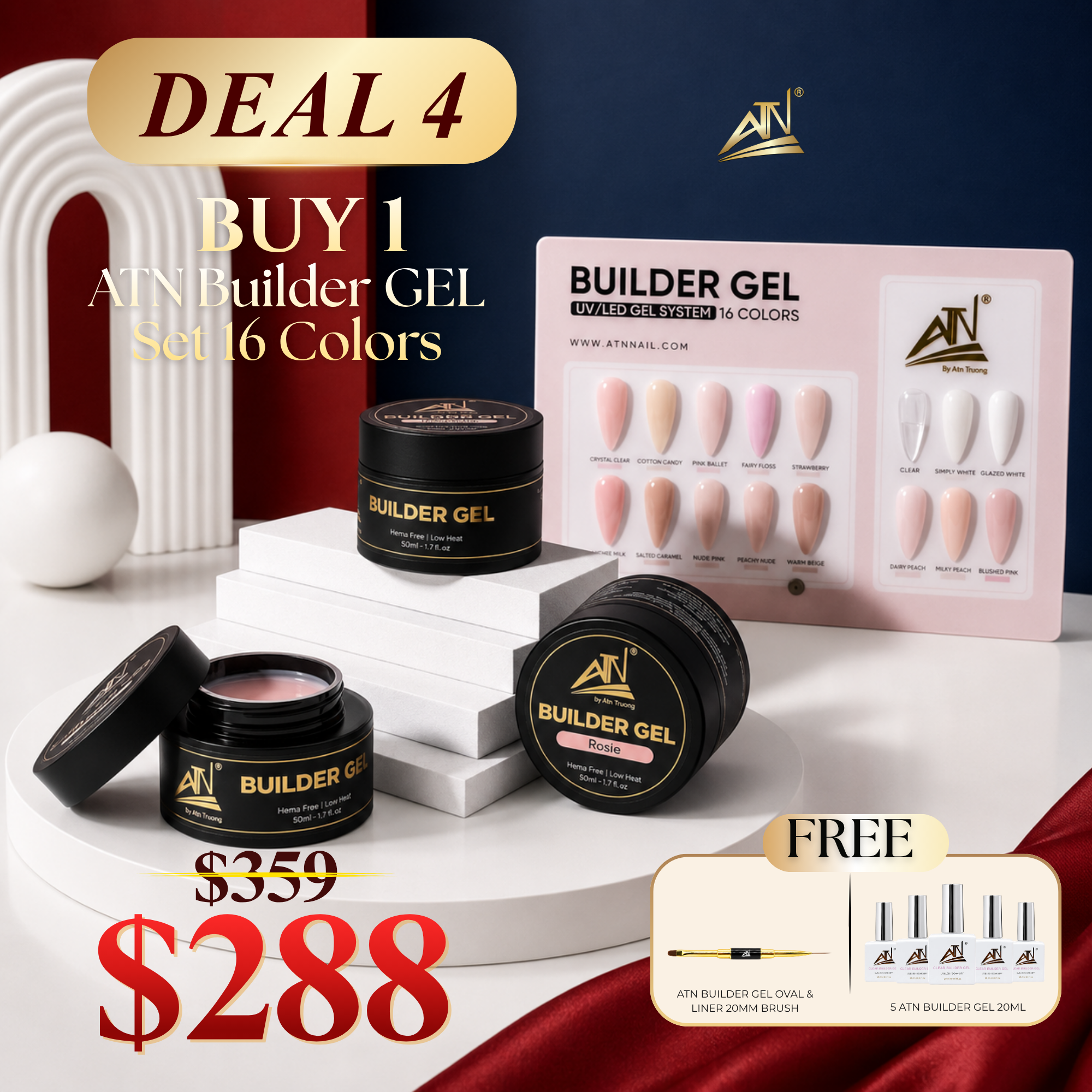 DEAL 4: BUY ATN BUILDER GEL SET 16 COLORS GET 1 BUILDER GEL BRUSH + 5 BUILDER GEL CLEAR 20ML
