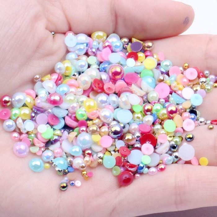 Nail Art Beads Assorted Half Round Pearl Beads Crafts Pearl Nail Gems  Flatback on OnBuy