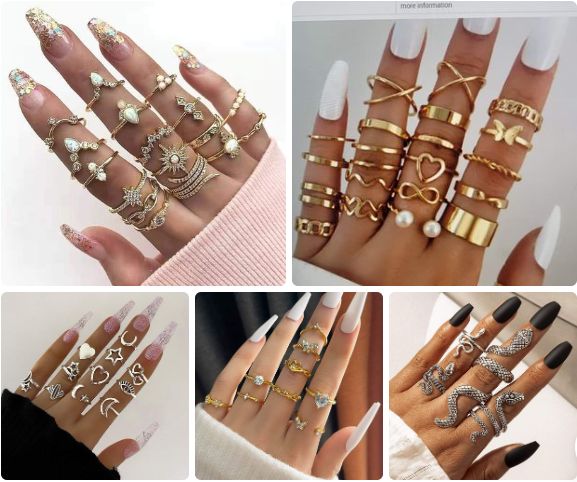 Finger Ring Set - Jewelry Nail Decoration