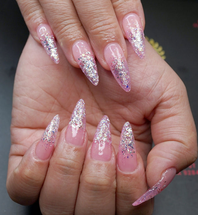clear pink nails with design