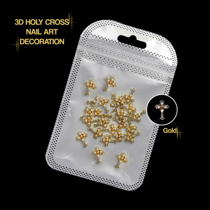 NAIL DECORATION - CHARM - Holy Cross with Pearl | 2 COLORS