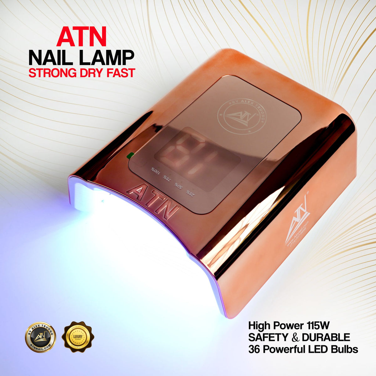 Đèn ATN MỚI MÀU VÀNG HỒNG - Đèn LED/UV không dây sạc 115W