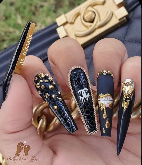 Black and Gold Louis Vuitton Nail Sticker