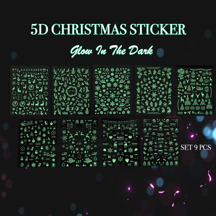 STICKER - 5D CHRISTMAS - GLOW IN THE DARK | Set 9 Pcs