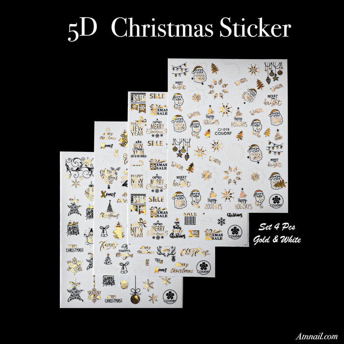 STICKER - CHRISTMAS GOLD & WHITE | Set 4 PCS