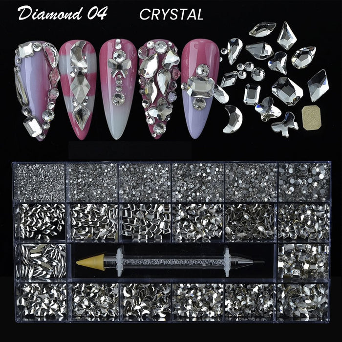 Nail Rhinestones Kit Mixed AB Glass Crystal Diamond Nail Art Decorations 21  Grid Box Nails Accessories