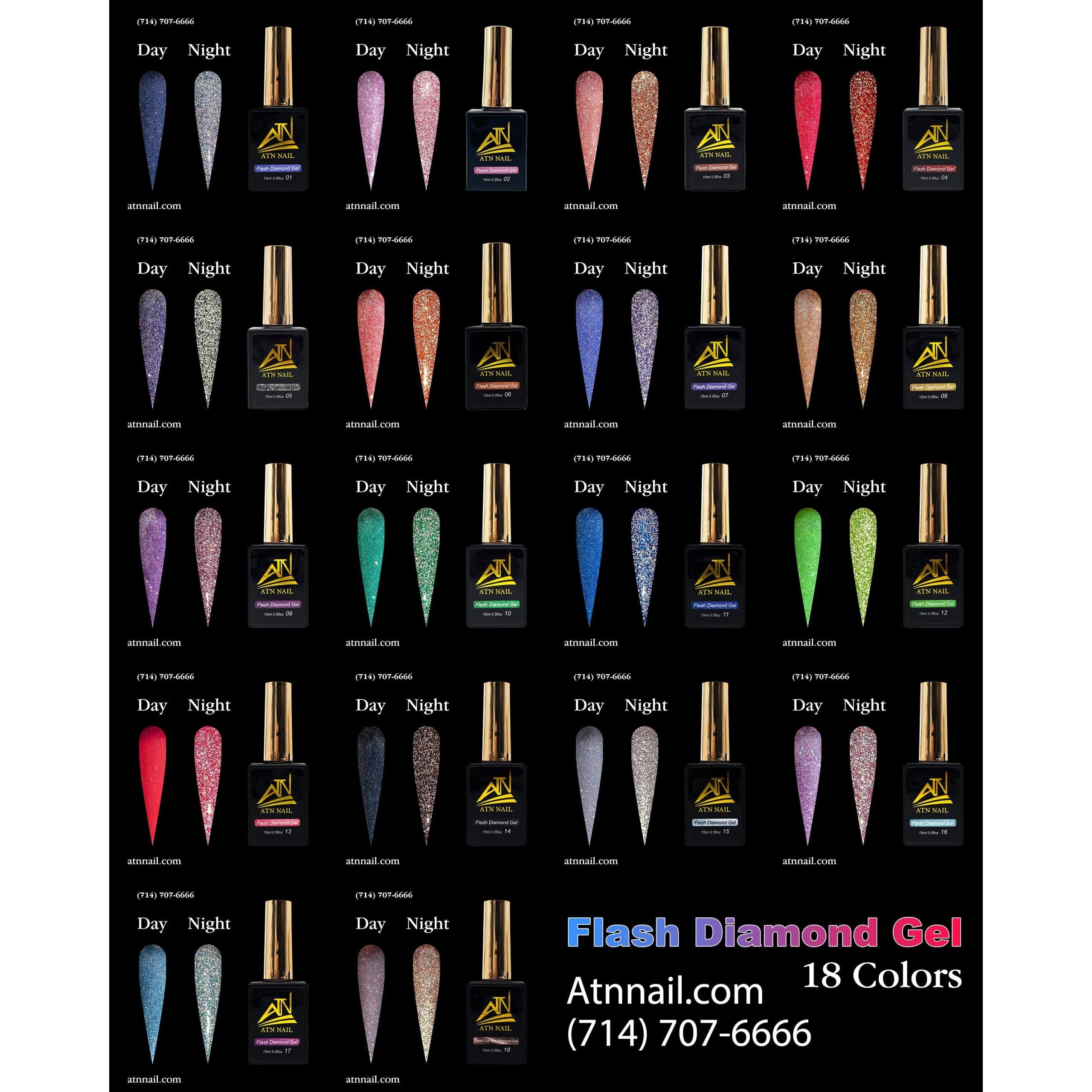 ATN Flash Diamond Glitter Gel - Set 18 Colors