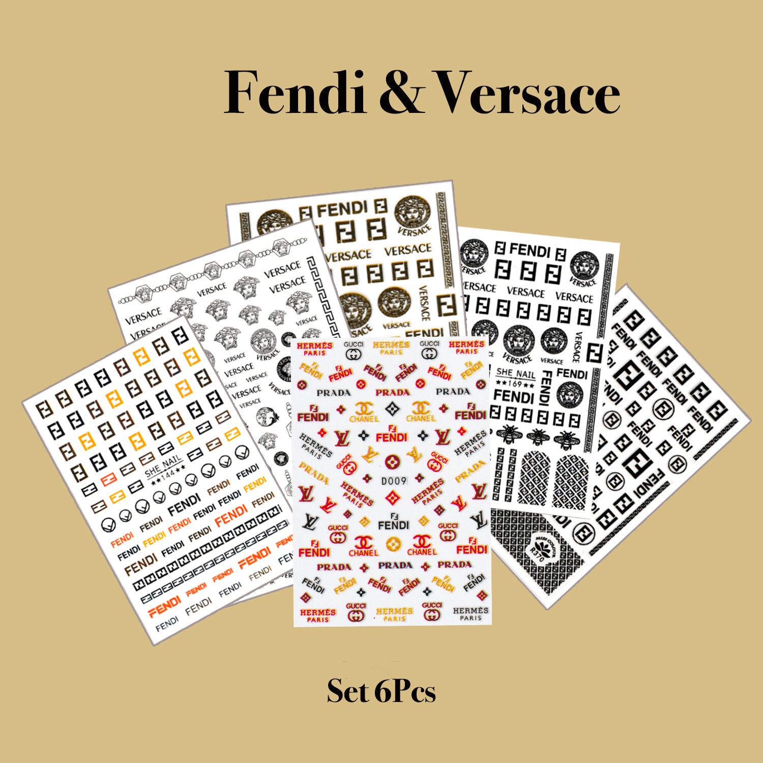 NHÃN DÁN - FENDI &amp; VERSACE | BỘ 6 CÁI 