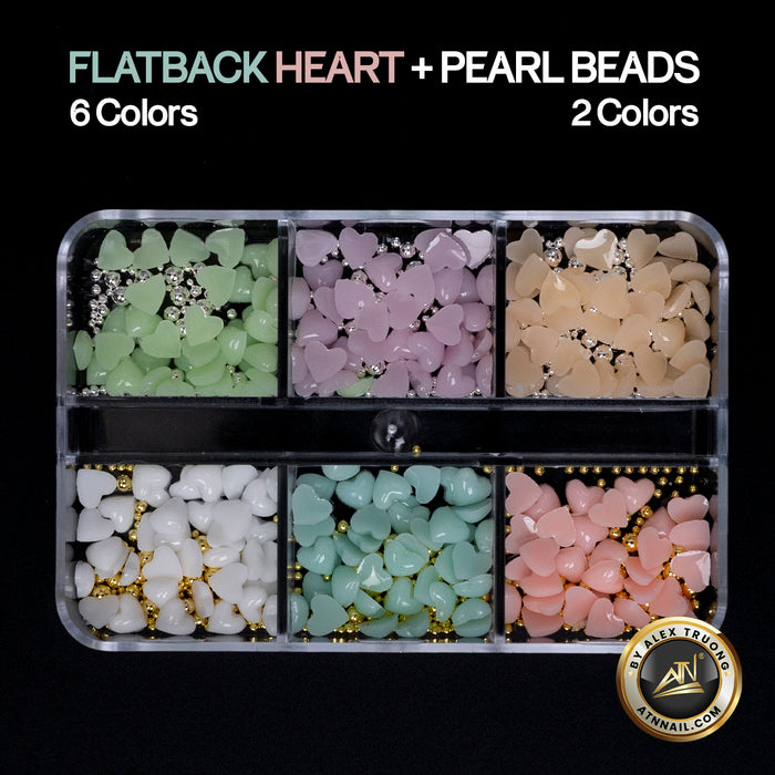 Nails Decoration - Flatback Hearts & Pearl Beads | Set 6 Colors