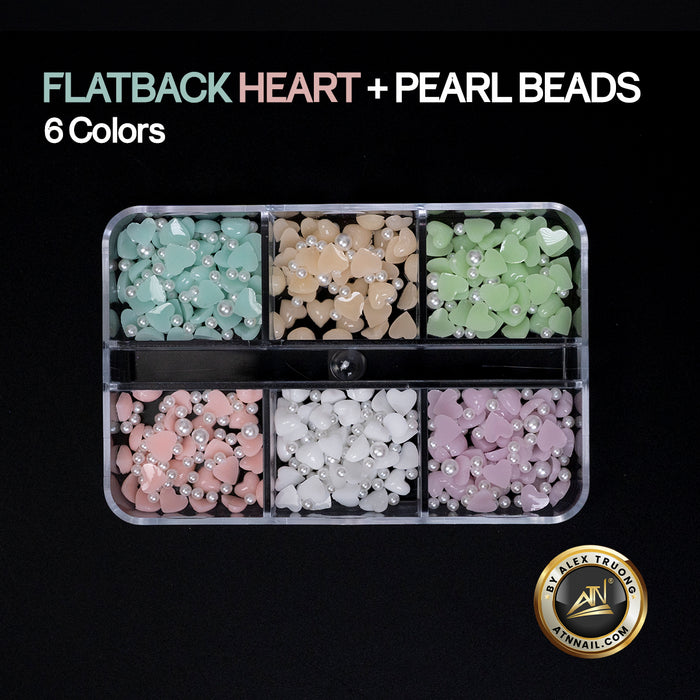 Nails Decoration - Flatback Hearts & Pearl Beads | Set 6 Colors