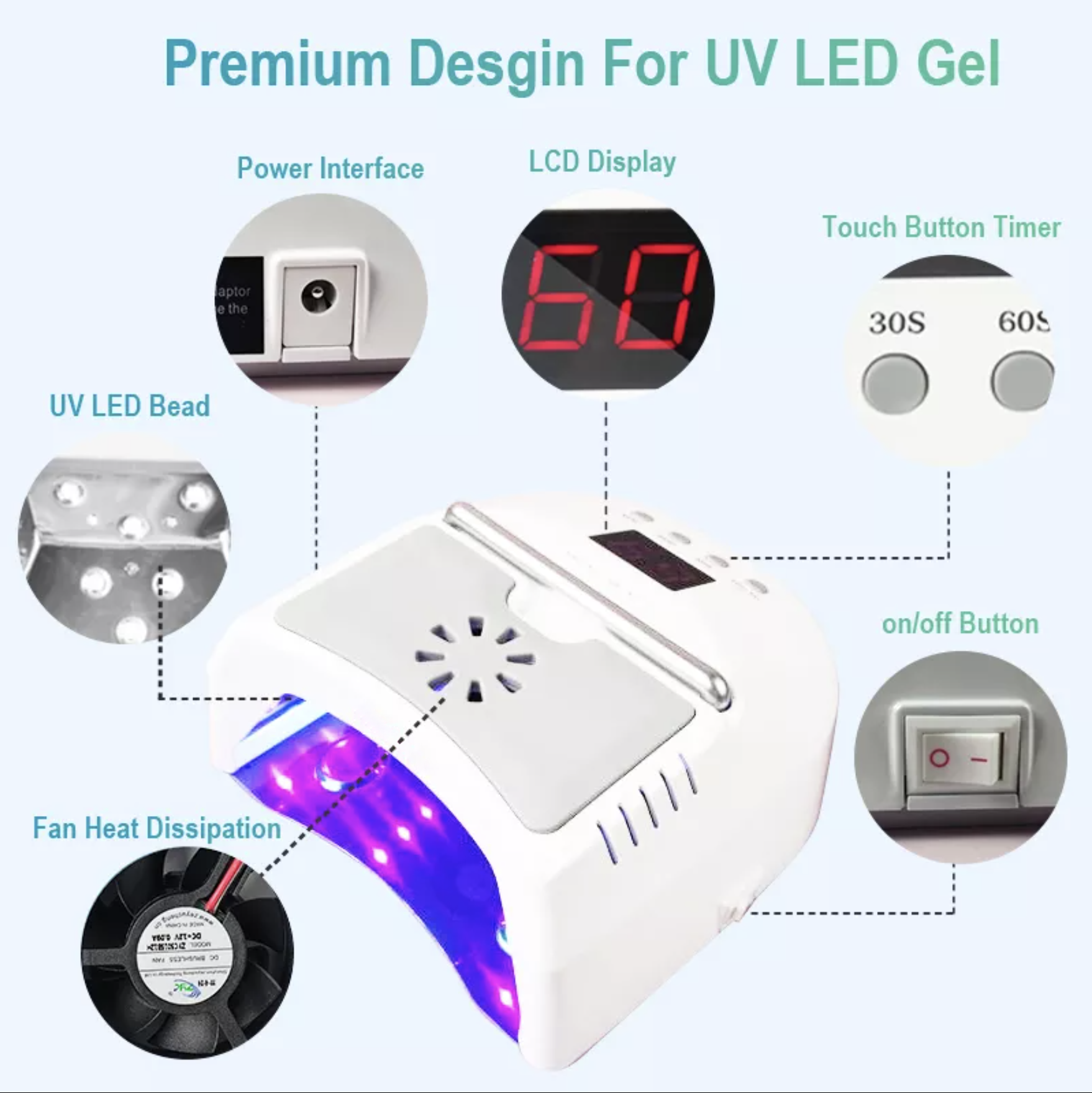 ATN Cordless Rechargeable LED/UV Nail Lamp 72W